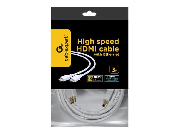 Cablexpert CC-HDMI4-W-10 - HDMI-kabel med Ethernet - HDMI hann til HDMI hann - 3 m - skjermet - hvit