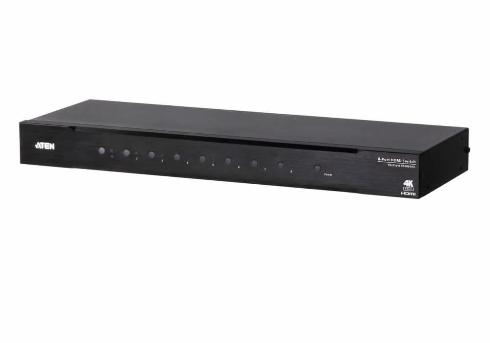 Aten 8 Port True 4K HDMI Switch VS0801HB, HDMI, 8 x HDMI Type A Female (Black), 1 x HDMI Type A Female (Black), Black, Metal, 60 Hz