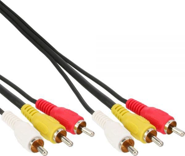 InLine 89611, 1 m, 3 x RCA, Svart, Guld, 24/28, Hane/Hane