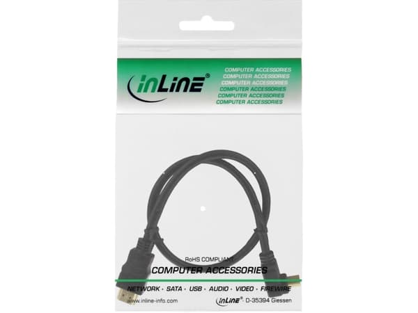 INLINE High Speed - HDMI-kabel med Ethernet - HDMI-hann vinklet til HDMI-hann - 30 cm - svart - formet, 4K-støtte
