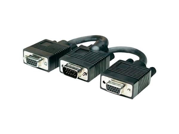 Manhattan VGA Y-kabel VGA 15-stiftskontakt, VGA 15-stiftsuttag, VGA 15-stiftsuttag 0,15 m Svart 304559 skruvbar VGA-kabel