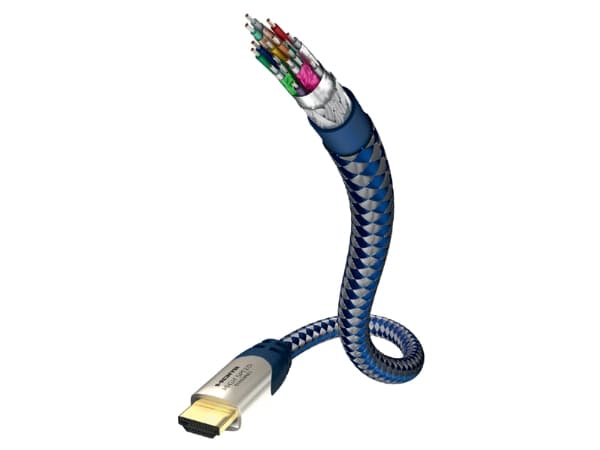 in-akustik Premium High Speed HDMI Cable With Ethernet - HDMI-kabel med Ethernet - HDMI hann til HDMI hann - 2 m - trippel beskyttelse - blå, sølv -