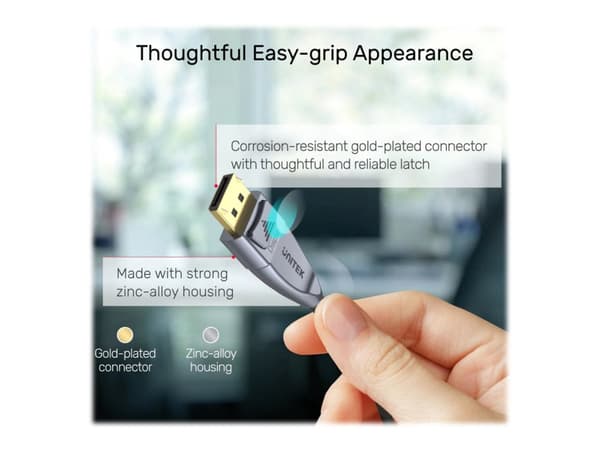 Unitek Ultrapro C1616GY - DisplayPort-kabel - DisplayPort (hane) spärrad till DisplayPort (hane) spärrad - DisplayPort 1.4 - 10 m - Active Optical Ca