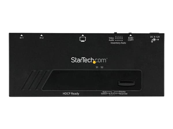 StarTech.com 2 Port HDMI Switch w/ Automatic and Priority Switching - 2 In 1 Out HDMI Selector with Automatic Priority Switching - 1080p (VS221HDQ) -