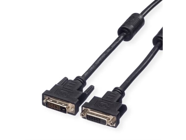 Value DVI (24+1) Dual Link M/F 5 m, 5 m, DVI-D, DVI-D, Hankoppling, Honkoppling, Svart
