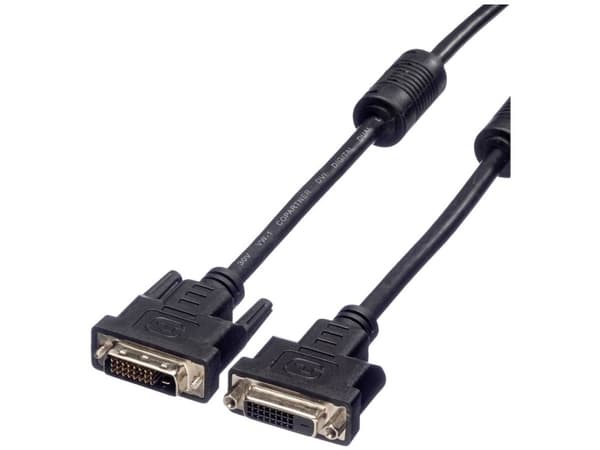 Value DVI (24+1) Dual Link M/F 5 m, 5 m, DVI-D, DVI-D, Hankoppling, Honkoppling, Svart