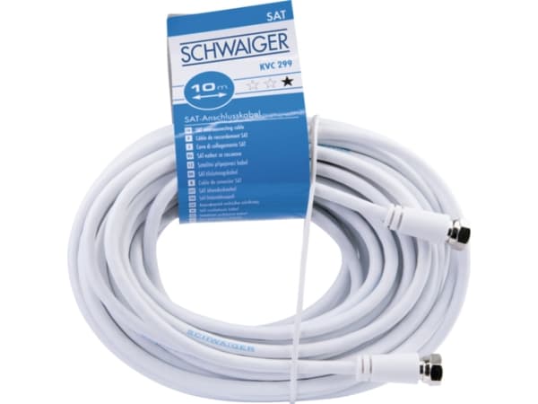 Schwaiger - Antennkabel - F-kontakt hane till F-kontakt hane - 10 m - dubbelt skärmad - 75 dB - vit