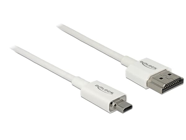 Delock High Speed HDMI with Ethernet - HDMI-kabel med Ethernet - HDMI hane till 19 pin micro HDMI Type D hane - 50 cm - trippelskärmad - vit - stöd f