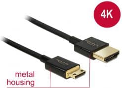 Delock Slim Premium - HDMI-kabel med Ethernet - 19 pin mini HDMI Type C hann til HDMI hann - 3 m - trippel beskyttelse - svart - 4K-støtte
