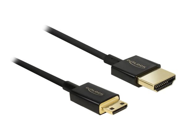 Delock Slim Premium - HDMI-kabel med Ethernet - 19 pin mini HDMI Type C hann til HDMI hann - 3 m - trippel beskyttelse - svart - 4K-støtte