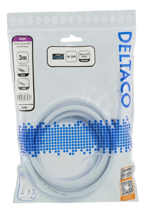 High-Speed Premium HDMI cable, 3m, Ethernet, 4K UHD, white
