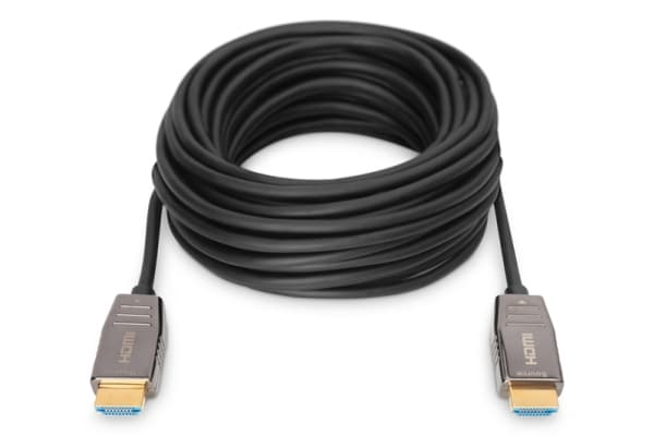 DIGITUS - HDMI-kabel med Ethernet - HDMI plugg til HDMI plugg - 15 m - skjermet hybrid kobber/fiber-optikk - svart - Active Optical Cable (AOC), støt