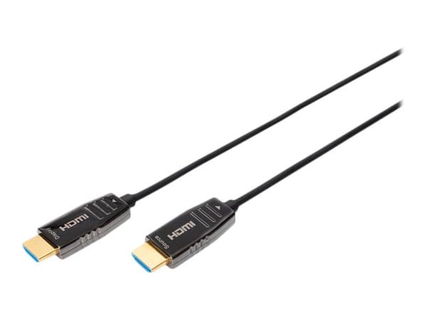 DIGITUS - HDMI-kabel med Ethernet - HDMI plugg til HDMI plugg - 15 m - skjermet hybrid kobber/fiber-optikk - svart - Active Optical Cable (AOC), støt