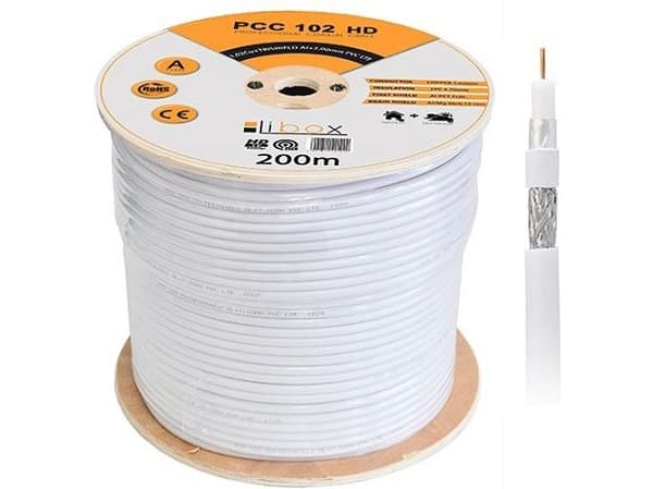 Libox SAT-kabel Trishield HD/200m PCC102 Profesjonell koaksialkabel RG-6/U Hvid