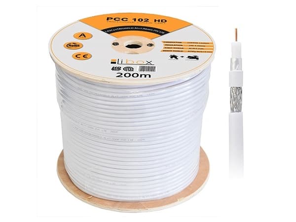 Libox SAT-kabel Trishield HD/200m PCC102 Profesjonell koaksialkabel RG-6/U Hvid