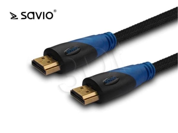 SAVIO CL-49 - HDMI-kabel med Ethernet - HDMI hane till HDMI hane - 5 m - skärmad - svart, blå - stöd för 4K