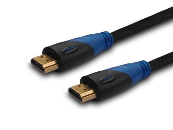 SAVIO CL-49 - HDMI-kabel med Ethernet - HDMI hane till HDMI hane - 5 m - skärmad - svart, blå - stöd för 4K