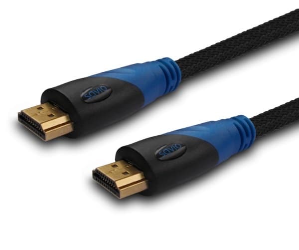 SAVIO CL-49 - HDMI-kabel med Ethernet - HDMI hane till HDMI hane - 5 m - skärmad - svart, blå - stöd för 4K