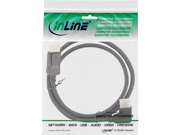 InLine 17151R, 1 m, DisplayPort, DisplayPort, Hankjønn, Hankjønn, 7680 x 4320 piksler