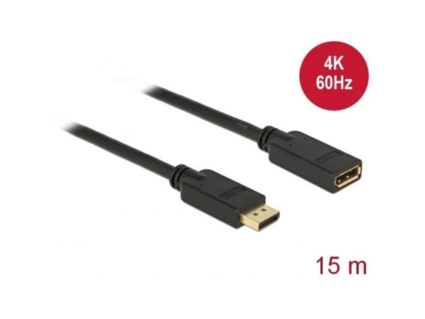 Delock - DisplayPort-forlengelseskabel - DisplayPort (hann) til DisplayPort (hunn) - DisplayPort 1.2 - 15 m - 4K-støtte - svart