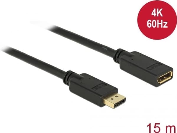 Delock - DisplayPort-forlengelseskabel - DisplayPort (hann) til DisplayPort (hunn) - DisplayPort 1.2 - 15 m - 4K-støtte - svart
