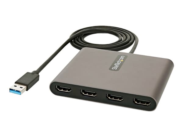 StarTech.com USB 3.0 to 4 HDMI Adapter, External Video & Graphics Card, USB Type-A to Quad HDMI Monitor Display Adapter Dongle, 1080p 60Hz, USB 3.0 t Grå