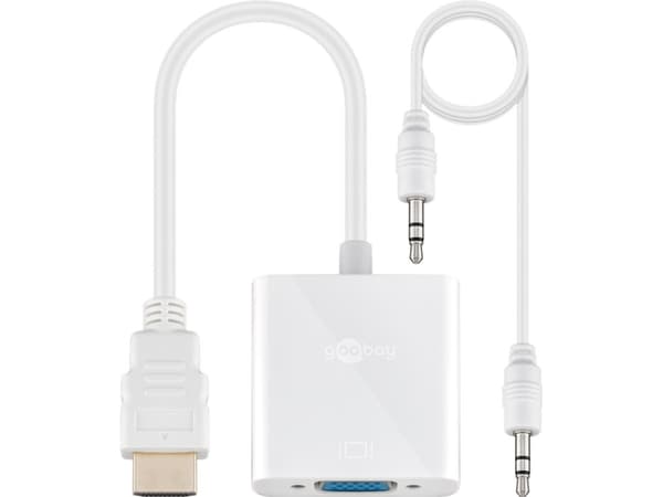 goobay - Video/audio-adapter - HDMI hann til HD-15 (VGA), mini-phone stereo 3.5 mm hunn - 2.5 cm - hvit