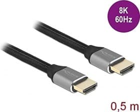 Delock - Ultra High Speed - HDMI-kabel - HDMI hann til HDMI hann - 50 cm - trippel beskyttelse - grå - gullglimtkontakter, 8 K 60 Hz (7680 x 4320) st