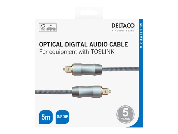 High-end Toslink-kabel DELTACO optisk digital lydkabel, 5m, svart / TOTO-15-K / 00190004