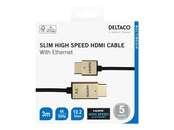 DELTACO - High Speed - HDMI-kabel med Ethernet - HDMI hann til 19 pin micro HDMI Type D hann - 3 m - svart - 4K 30Hz støtte, ultratynn