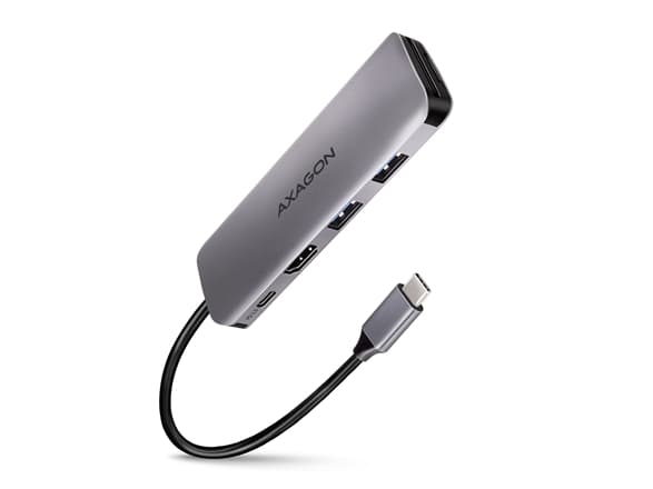 AXAGON HMC-5 USB-C-hubb, 2x USB-A, HDMI, 2x USB-C 3.2 Gen 1, 1x SD, 1x microSD, silver