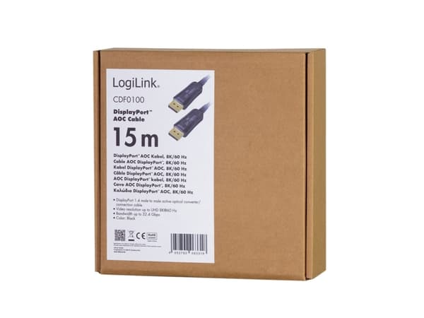 LogiLink CDF0100, 15 m, DisplayPort, DisplayPort, Hanstik, Hanstik, Hanstik, 7680 x 4320 pikseliä