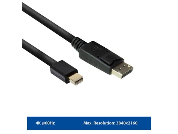 Ewent EW9865, 2 m, Mini DisplayPort, DisplayPort, Hankjønn, Hankjønn, 3840 x 2160 piksler