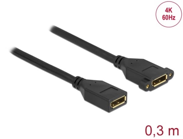 Delock - DisplayPort-könsbytare - DisplayPort (hona) till DisplayPort (hona) kan monteras på panel - DisplayPort 1.2 - 30 cm - 4K60Hz (3840 x 2160) s