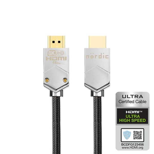 NÖRDIC CERTIFIED KABLER 2m Ultra High Speed ​​​​HDMI 2.1 8K 60Hz 4K 120Hz 48Gbps Dynamic HDR eARC VRR ekstra slitesterk nylonflettet kabel gullbelagt
