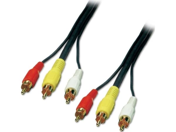 Lindy 10m AV-kaapeli, 10 m, 3 x RCA, Sort, 2x RCA, Hanstik/Hanstik