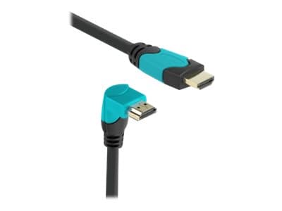 Delock - High Speed - HDMI-kabel - HDMI hane rak till HDMI hane nedåtvinklad - 2 m - svart, turkos - Dolby DTS-HD Master Audio-support, Dolby TrueHD-