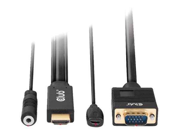 Club 3D - Adapterkabel - HDMI, Micro-USB type B (kun strøm) hann til HD-15 (VGA), mini-phone stereo 3.5 mm - 2 m - 1080p-støtte