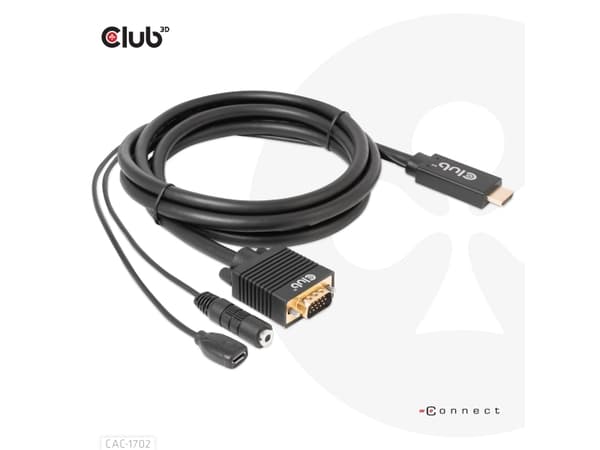 Club 3D - Adapterkabel - HDMI, Micro-USB type B (kun strøm) hann til HD-15 (VGA), mini-phone stereo 3.5 mm - 2 m - 1080p-støtte