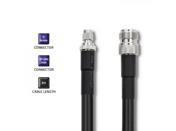 Qoltec - Antennekabel - N-kontakt (hunn) til RP-SMA (hann) - 3 m - koaksial - LMR-400 - innendørs/utendørs - svart