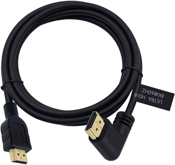 NÖRDIC 2m vinklet HDMI 2.1 UHD 8K 60Hz 4K 120Hz 48Gbps Dynamic HDR eARC Game Mode VRR Dolby ATMOS gullbelagt