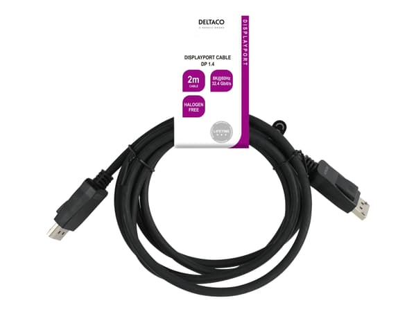 DELTACO - DisplayPort-kabel - DisplayPort (hane) till DisplayPort (hane) - DisplayPort 1.4 - 2 m - halogenfri - svart
