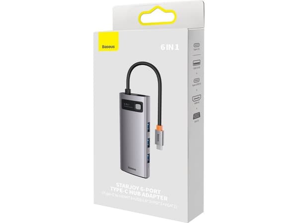 Baseus Metal Gleam Series 6in1 Hub, USB-C to 3x USB 3.0 + HDMI + USB-C PD + VGA