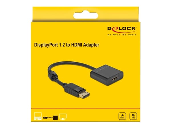 Delock - Videoadapter - DisplayPort han haspet til HDMI hun - 20 cm - sort - aktiv, 4K30 Hz tuki