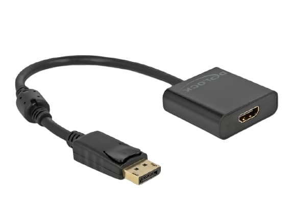 Delock - Videoadapter - DisplayPort han haspet til HDMI hun - 20 cm - sort - aktiv, 4K30 Hz tuki