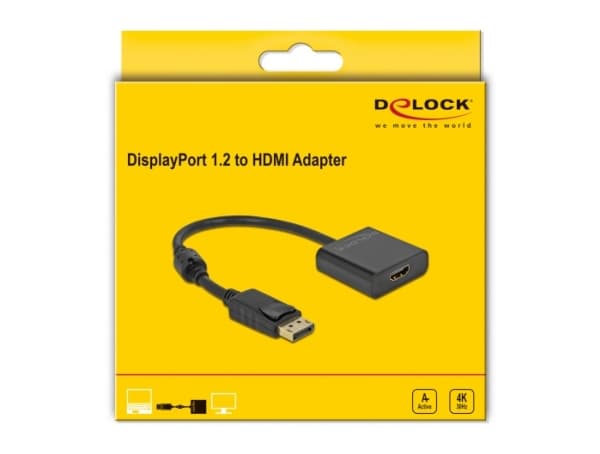 Delock - Videoadapter - DisplayPort han haspet til HDMI hun - 20 cm - sort - aktiv, 4K30 Hz tuki