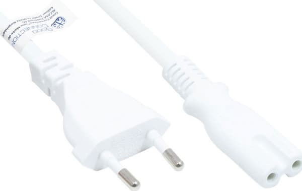 Euro-nätkabel Euro-kontakt typ C (rak) till C7/Euro 8-uttag (rak), vit, 0,75 mm², 10 m, Good Connections® (P0370-W100)