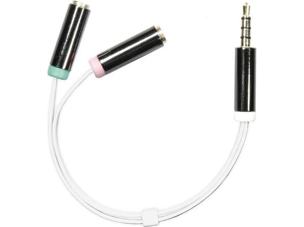 Kabel Deltaco Jack 3.5mm - Jack 3.5mm x2 0.1m vit (DELTACO AUD-207 - adapter för headset - 10)