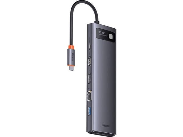 Baseus Metal Gleam multifunksjonell HUB USB Type C 12in1 HDMI / DP / USB Type C / minijack 3,5 mm / RJ45 / SD (WKWG020213)