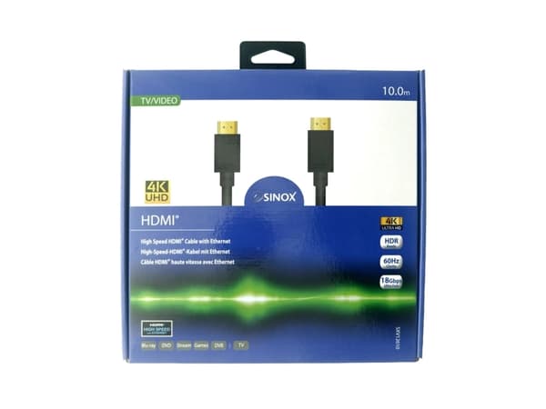 Sinox HDMI™ kabel 4K60Hz+E. 10m. Sort